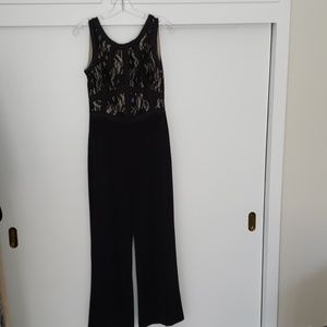 Black mesh and lace jumpsuit